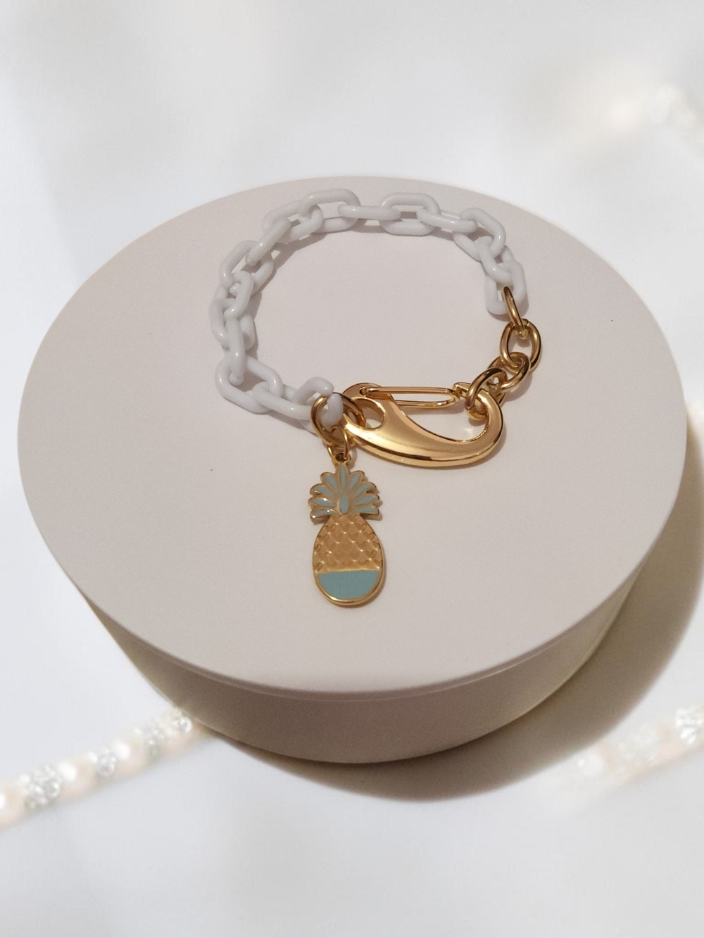Plunder White Link Bracelet with Gold Pineapple Charm and Mint Detail